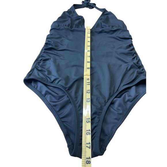 Shoshanna Black Halter One Piece Swimsuit Ruched Classic Flattering Fit - Size 6 - Picture 6 of 10